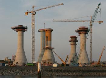 Windmill bases being built in Ostende, Belgium.