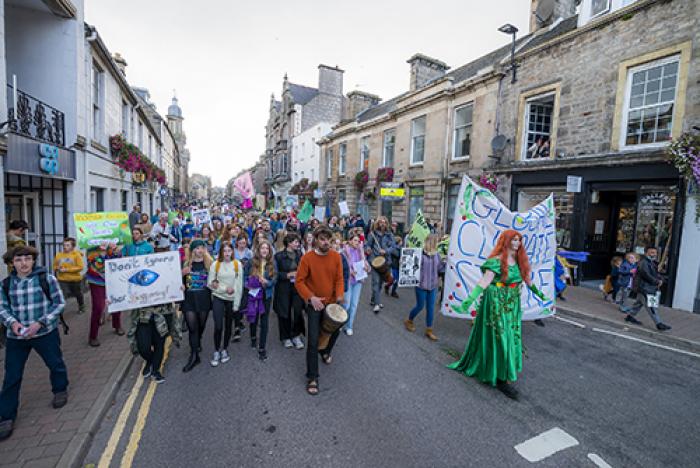 Forres Earth March, the High Street, Forress, north-east of Inverness, Scotland, 24 September. PHOTO: MARK RICHARDS/XR