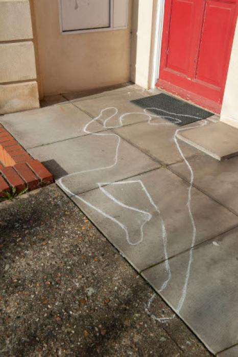 Chalk outline outside Roger Sylvester's house