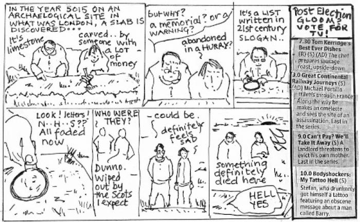 Sarah Guthrie cartoon: 'In the year 5015 on an archaeological site in what was London, a slab is discovered ...'