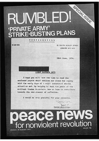 Cover of the PN special issue (23 August 1974) which exposed David Stirling’s attempt to set up a private army, ‘GB75’, which aimed to overthrow the government in the event of serious civil unrest.