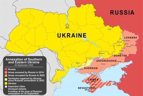 Map of Ukraine showing areas occupied by Russia